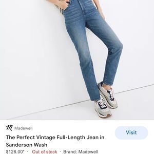 Madewell the Perfect Vintage full length jeans - size 25 - sanderson wash